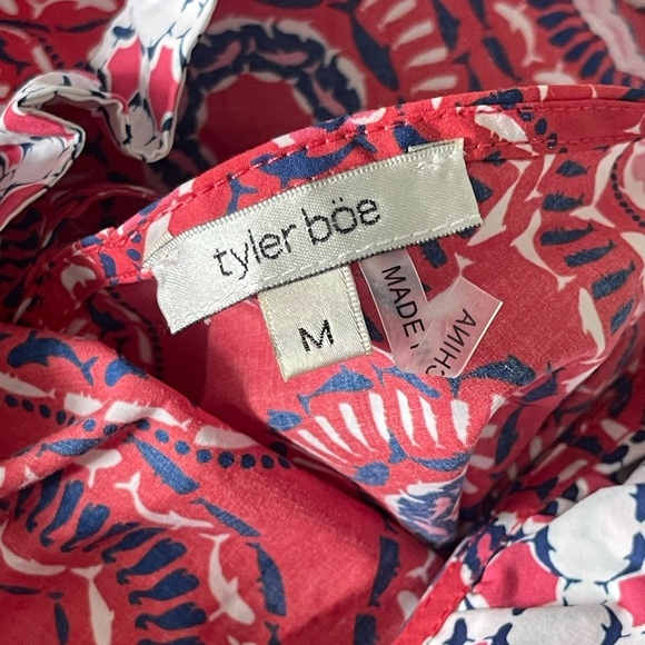 Tyler Boe | Red Navy Fish Print Ruffle Neck Sleeveless Tunic - Picture 7 of 7